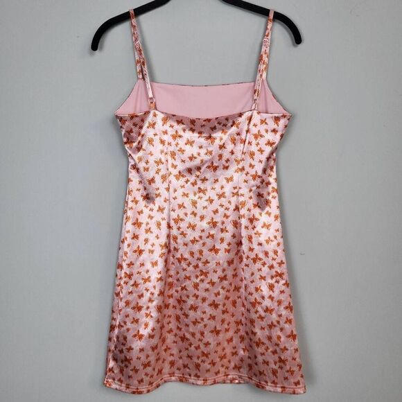 Urban Outfitters Womens Medium Satin Mini Dress Pink Butterfly Print Coquette - Picture 2 of 7
